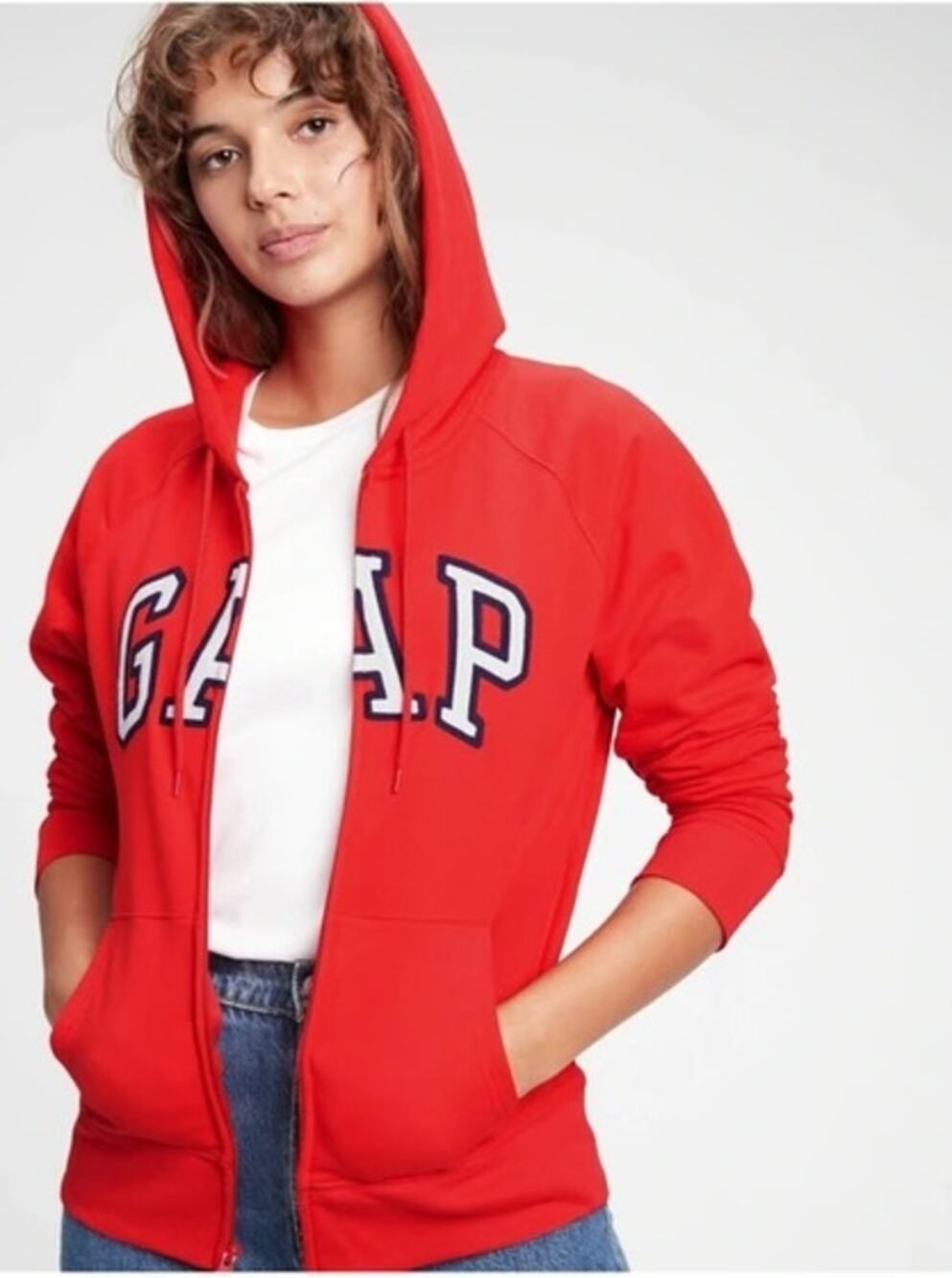 Gap Women's Classic Logo Full Zip Sweatshirt Hoodie Sweater Red Size XXS